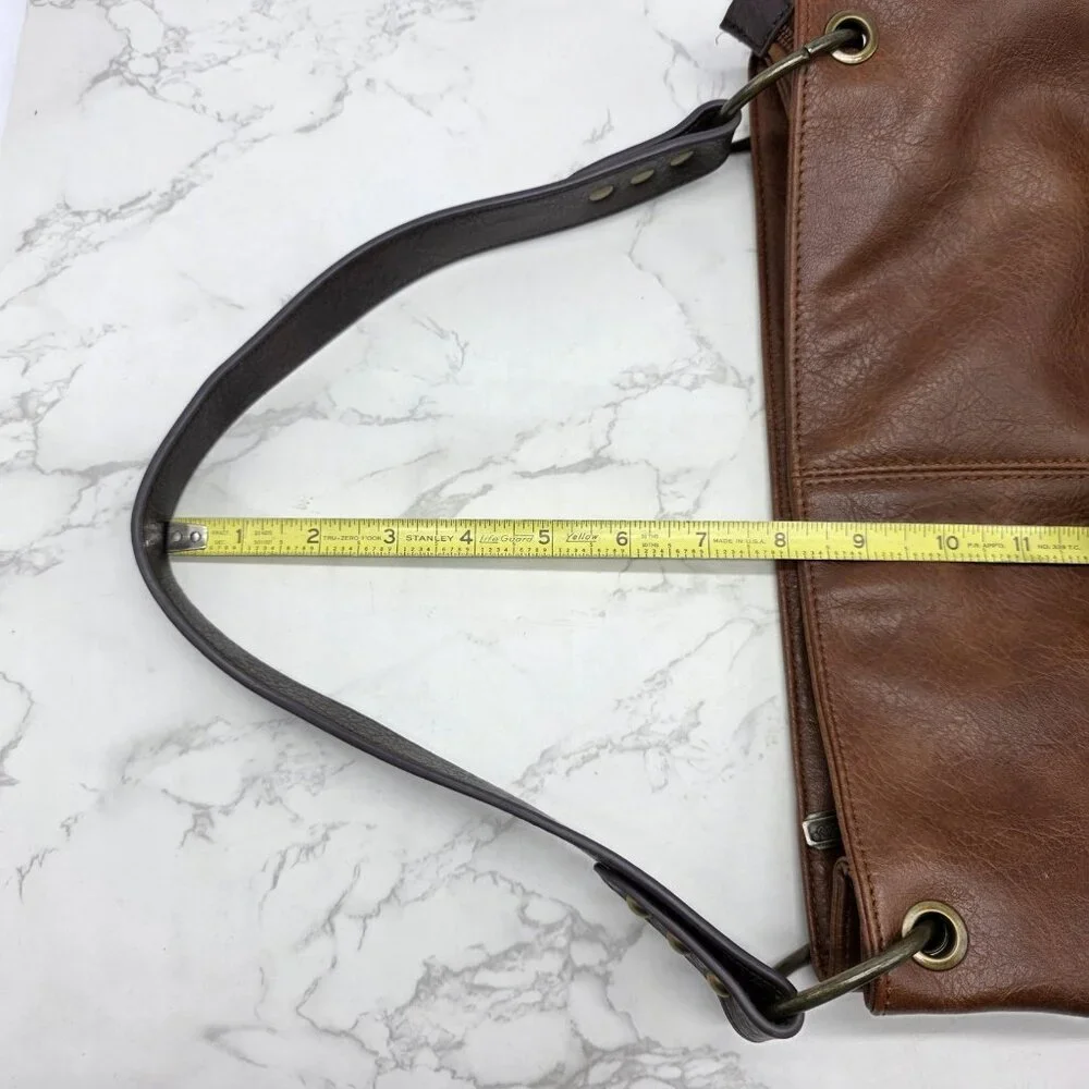 Wrangler Shoulder Bag Large Brown Faux Pebbled Leather Western Zip Hobo Casual